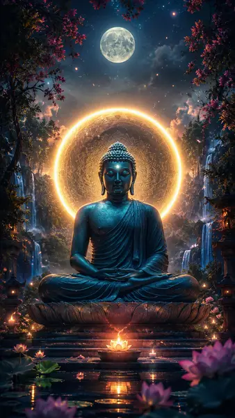 Mystical Buddha Full Moon Wallpaper